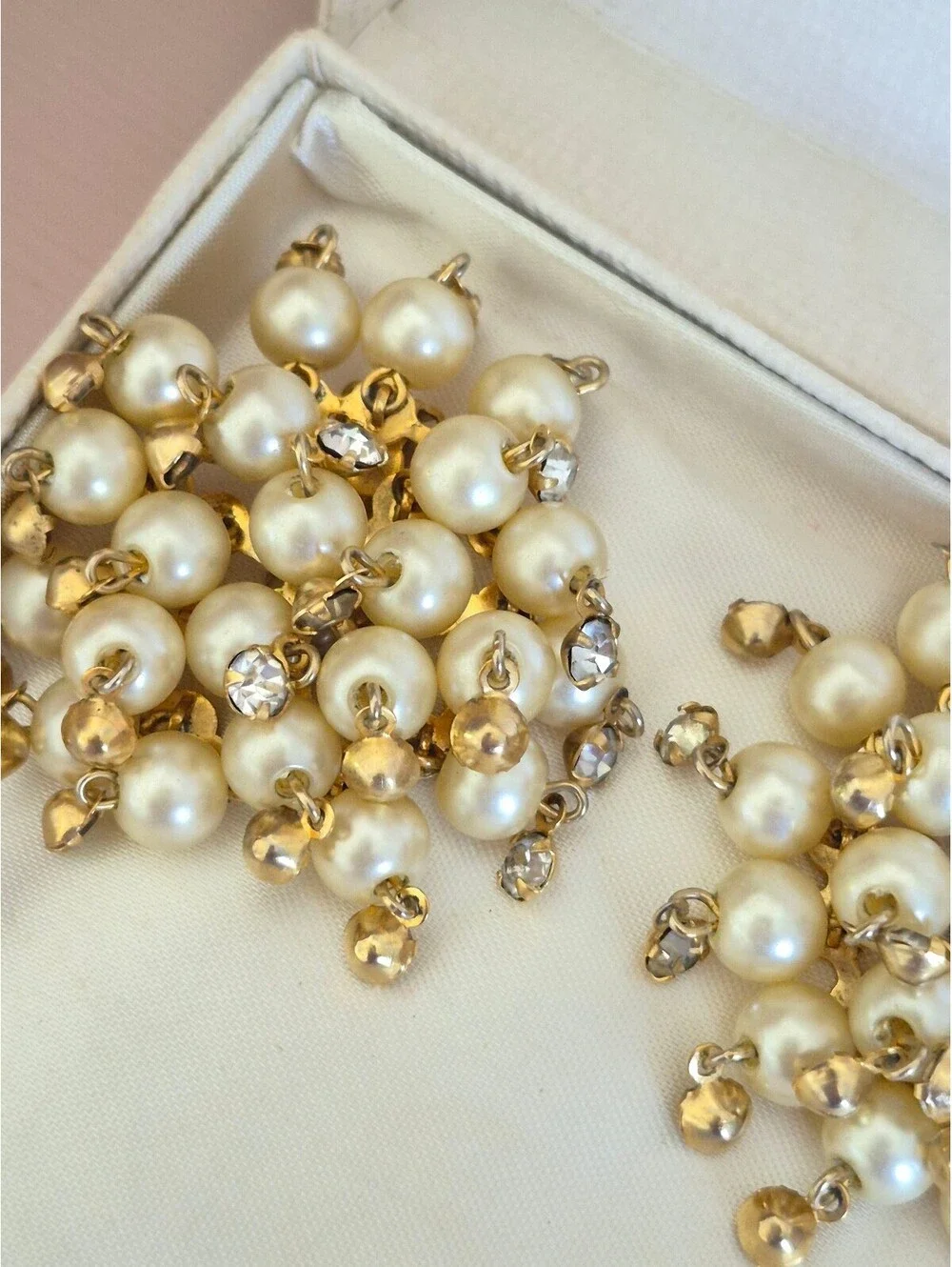 Vintage Pat Pend Starburst Faux Pearl Clip-On Earrings